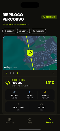 Dettagli meteo nei punti lungo il percorso